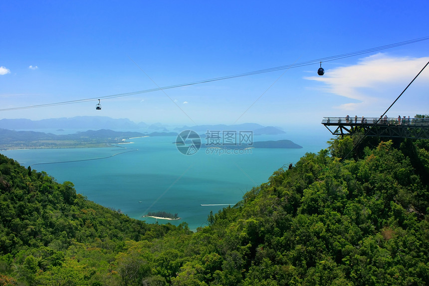 马来西亚兰卡维岛天桥电缆车海景旅行海峡天线海岸热带风景群岛地标全景图片