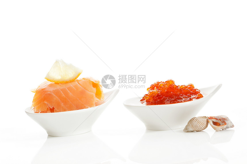 奢华的海鲜食品柠檬贝壳白色美食活力食物橙子美味熏制图片