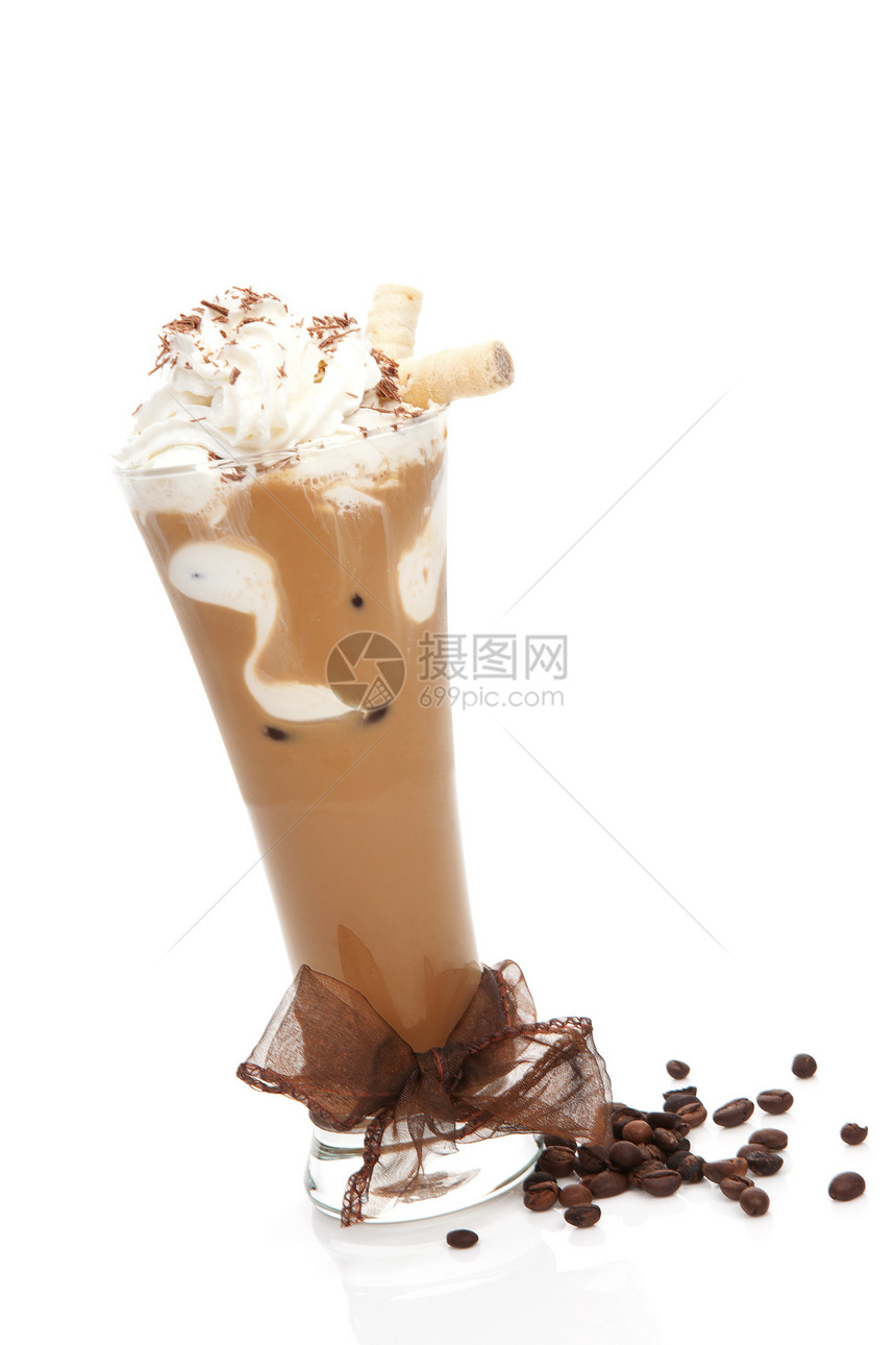 爱丝咖啡豆子咖啡甜点奶油冰沙冰镇玻璃拿铁烹饪丝带图片