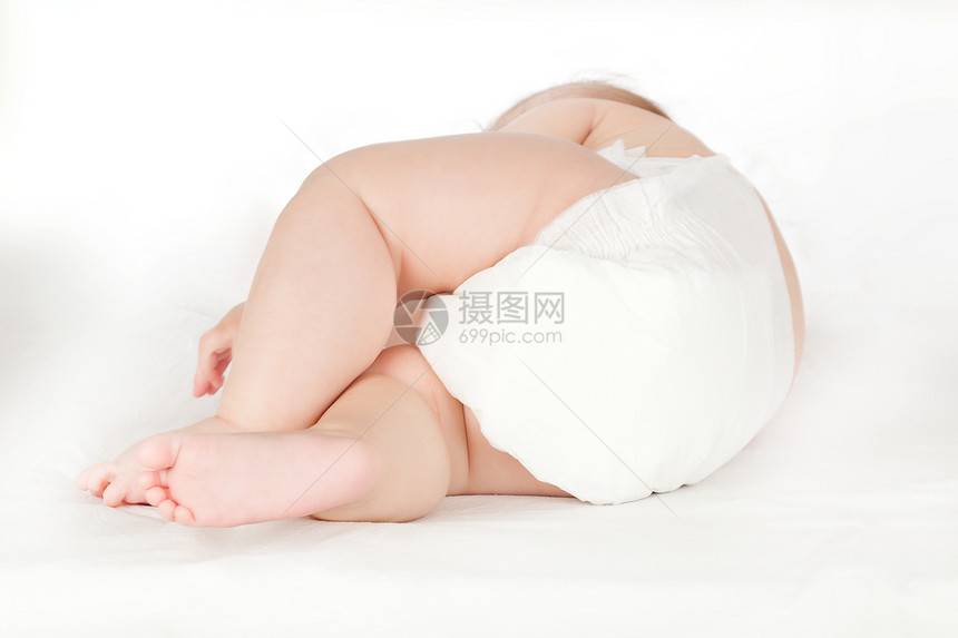 婴儿睡觉尿布童年儿童皮肤说谎水平休息孩子毯子白色图片