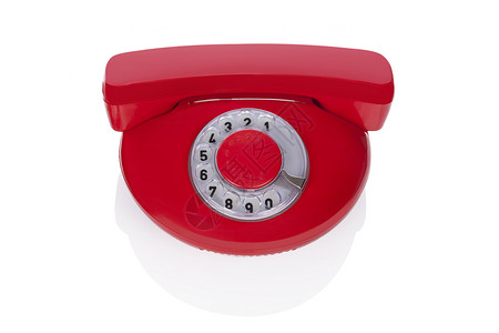 红复古电话被隔离固定电话服务办公室讲话技术塑料圆形白色拨号红色背景图片
