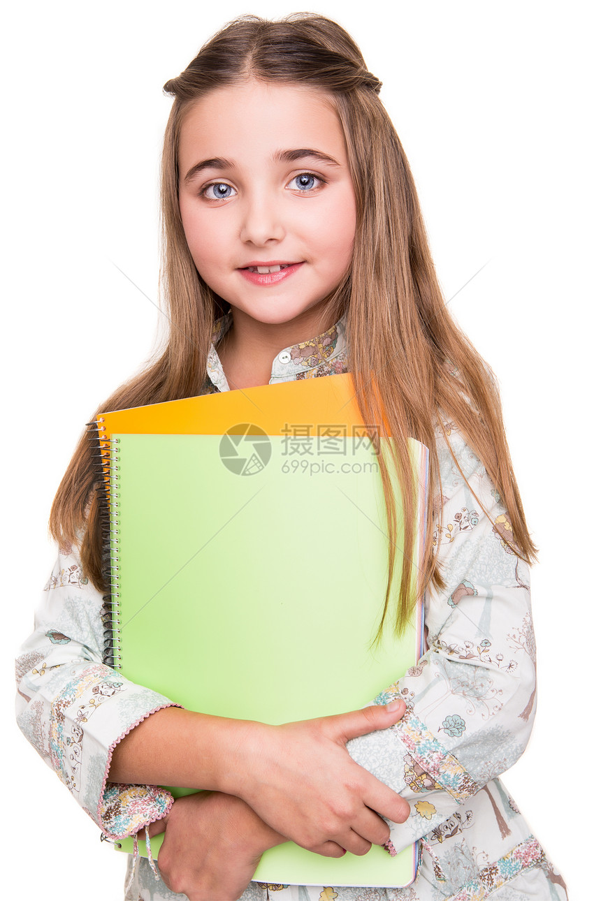 小学生持有笔记本女学生背包孩子大学书包学习青少年教育职业白色图片