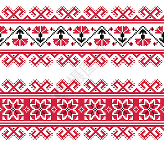 乌克兰人 斯拉夫人编织的红刺绣图案或印刷品装饰品风格针织边界打印十字绣民间手工文化装饰背景图片