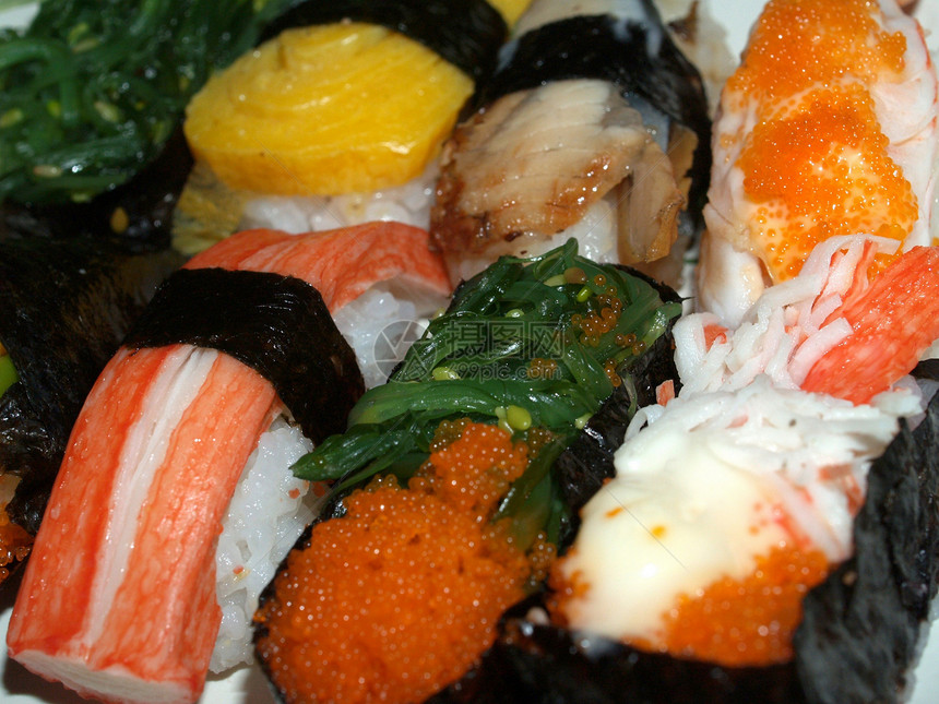 日本日美食汇合鱼片胡椒盘子拼贴画饮食螃蟹橙子餐厅午餐海藻图片