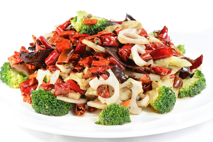中国食品 辣椒炒蔬菜和胡椒图片