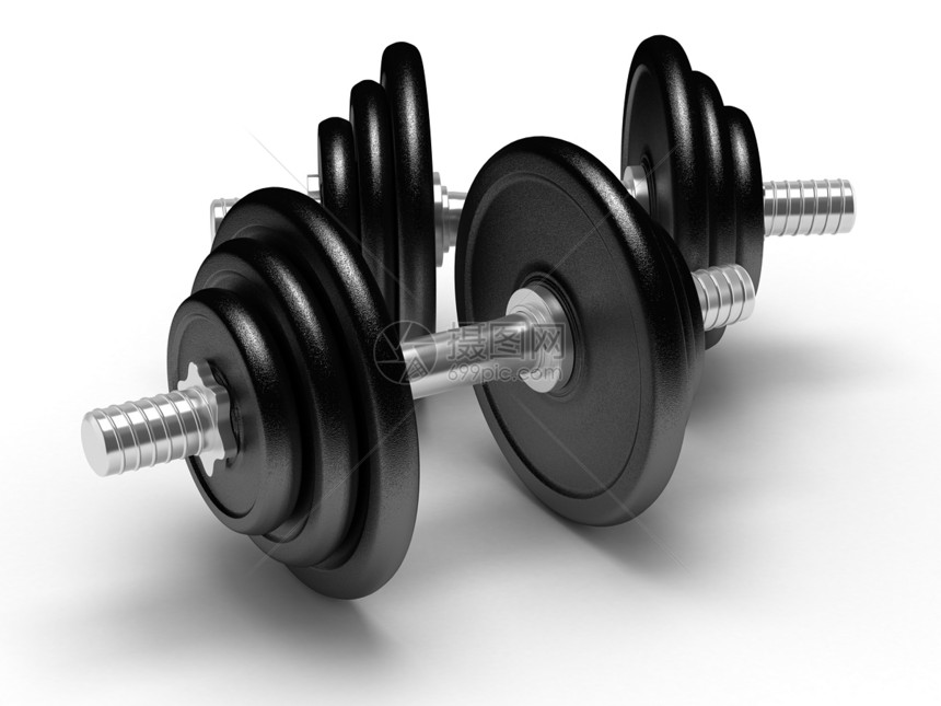 哑铃黑色重量反射运动健身房白色杠铃金属训练力量图片