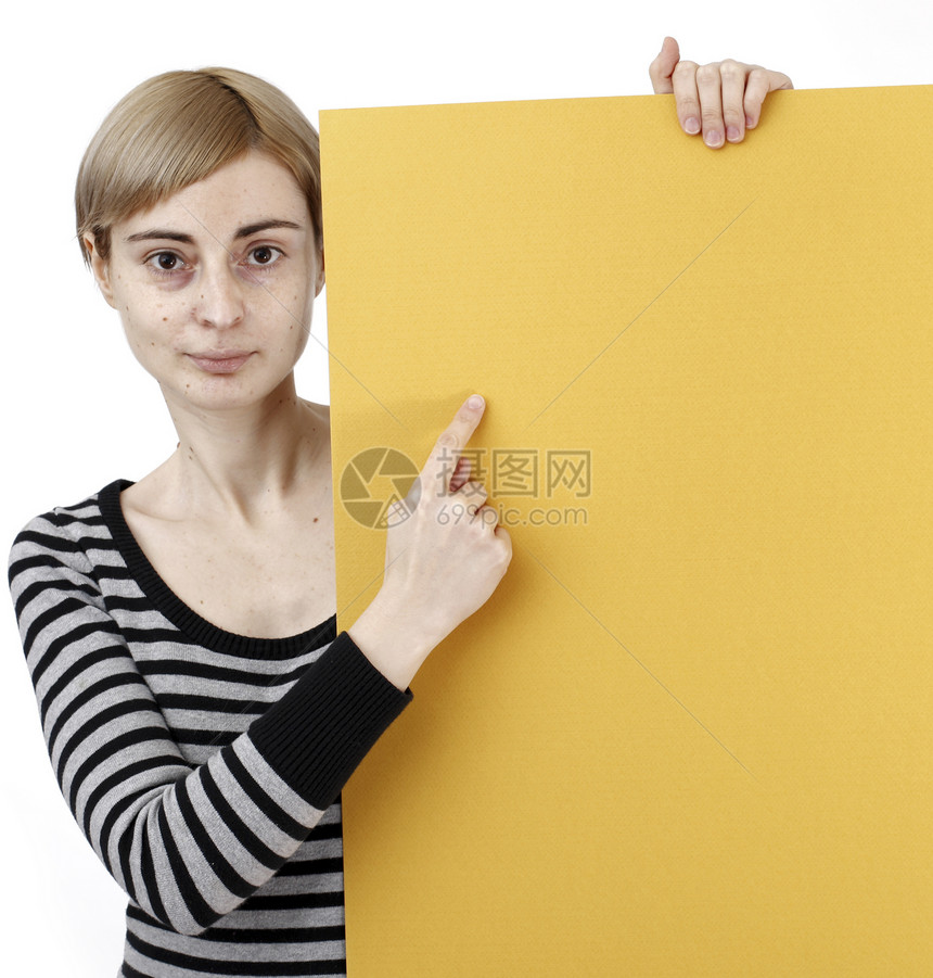 持有纸张的妇女广告横幅标语情感女孩文档女士商业快乐海报图片