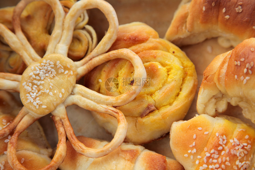 新鲜面包卷食物饮食脆皮面粉团体谷物种子厨房早餐收藏图片