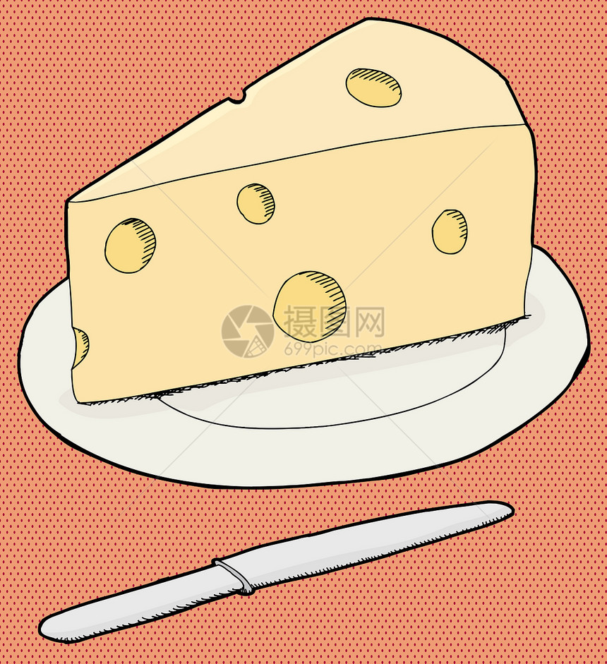 切片上奶酪手绘写意插图奶制品卡通片食物黄色盘子产品小吃图片
