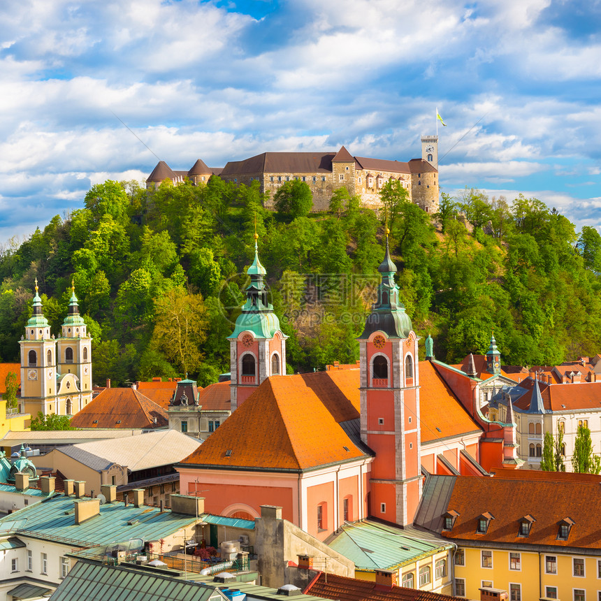 卢布尔雅那 斯洛文尼亚 欧洲的全景景点太阳爬坡教会街道城堡旅游建筑地标天际图片