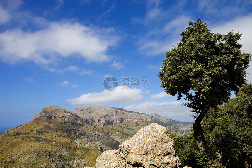 中山山旅行旅游太阳爬坡石头天空假期地标蓝色树木图片