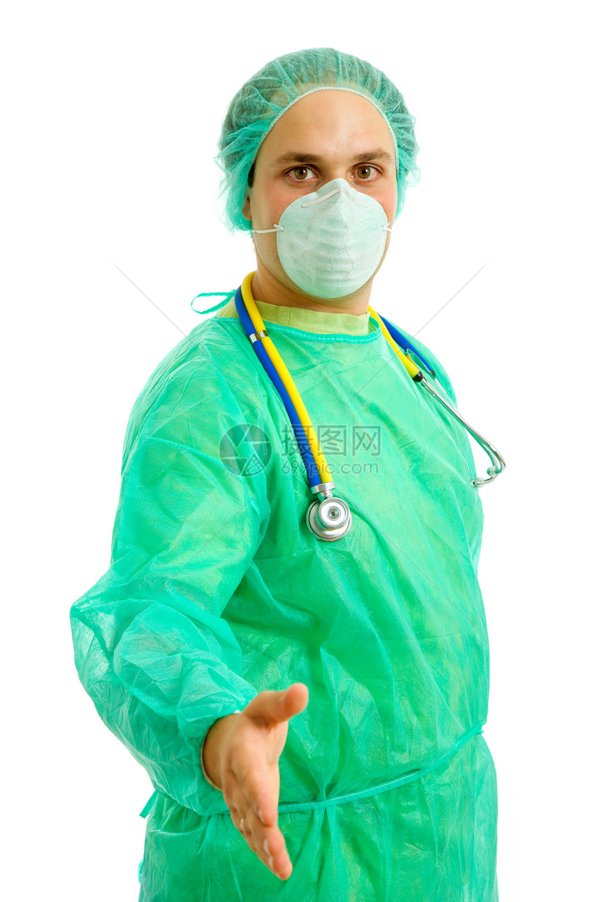 医生临床微笑工作治疗师专家工人病人诊所男性蓝色图片