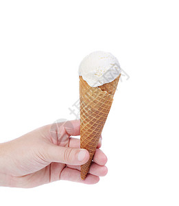 手握着甘蓝冰淇淋软膏甜点冻结旋转白色服务漩涡香草味道奶油状背景图片