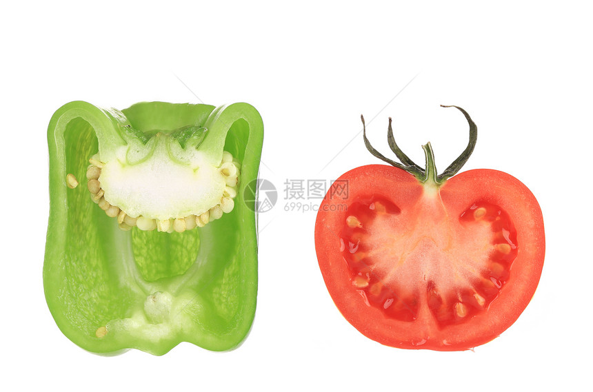 胡椒番茄红色噼啪白色背景种子绿色图片