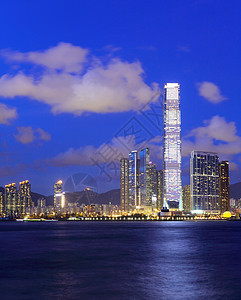 晚上在香港九龙那边风景港口天际金融建筑学建筑办公室海景城市半岛天空高清图片素材