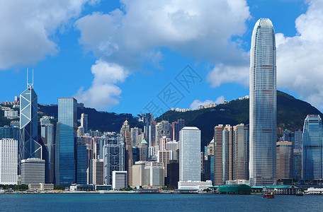 香港办公室摩天大楼蓝色渡船建筑学港口海景商业地标天空清除高清图片素材