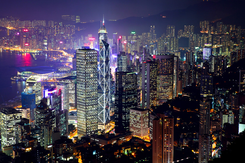 香港晚上的天线顶峰城市建筑地标景观风景场景市中心港口公司图片