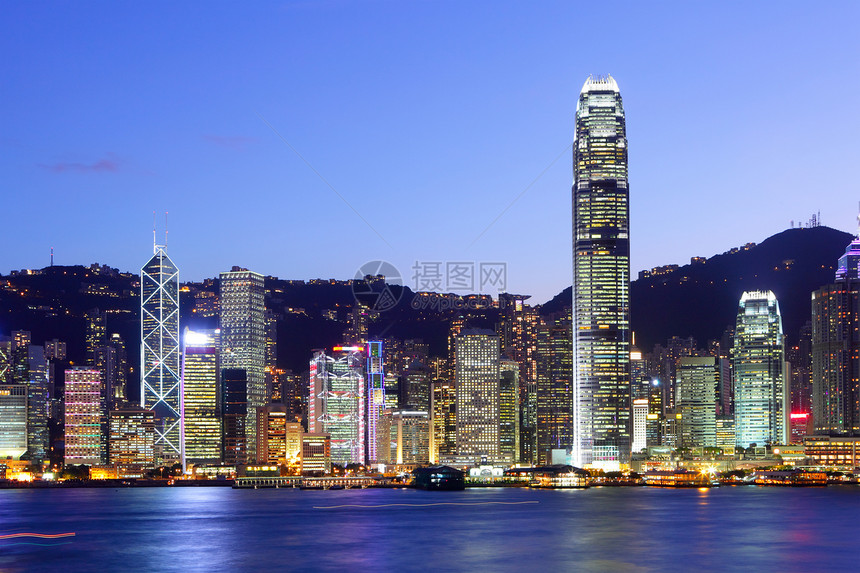 香港之夜景观城市港口建筑摩天大楼办公室金融日落商业天际图片