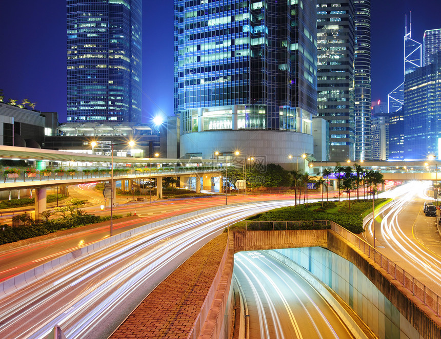 香港繁忙交通速度隧道办公室商业蓝色市中心建筑街道运输踪迹图片
