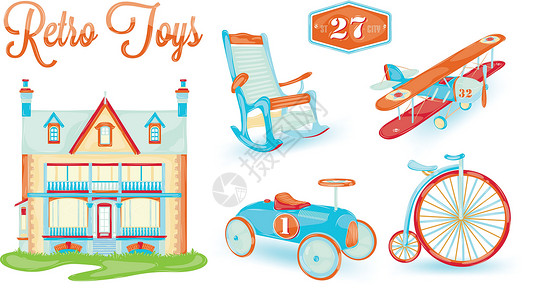 婴儿玩具飞机Retro Tony 图标自行车飞机男生蓝色娃娃玩具婴儿网络绘画店铺插画