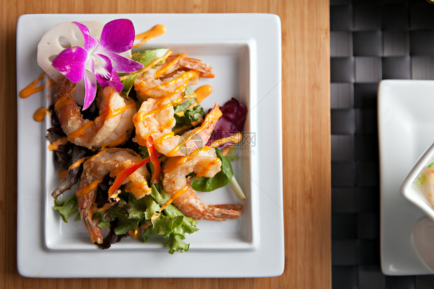 泰国虾食油炸敷料推介会辣椒电镀海鲜筷子对虾文化盘子图片