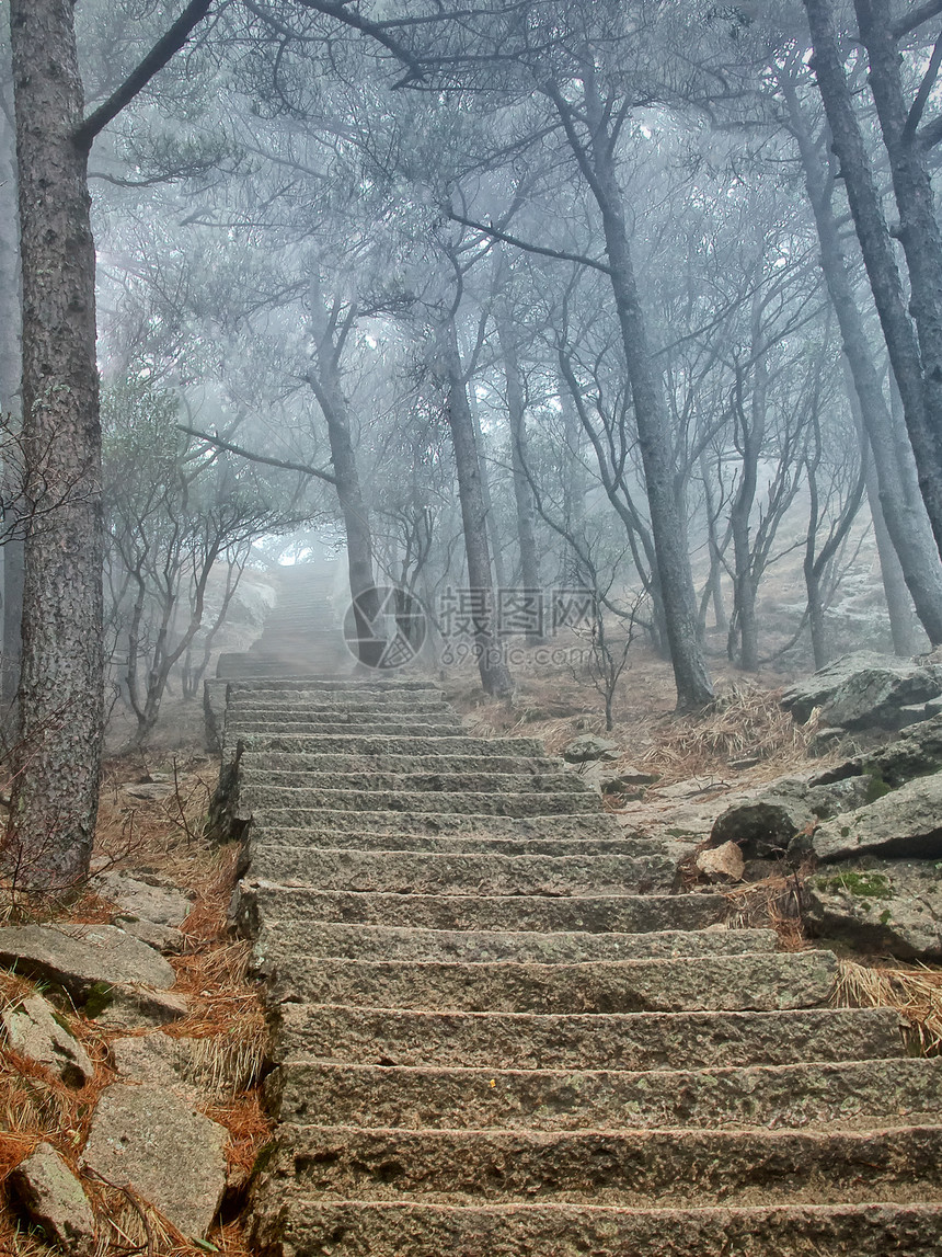 黄山山遗产石头地标顶峰悬崖山脉天气薄雾游客国家图片