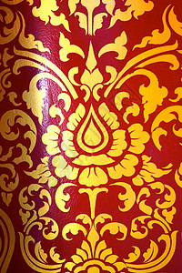 泰国语模式文化艺术装饰品金子红色叶子棕色奢华手工旗帜背景图片