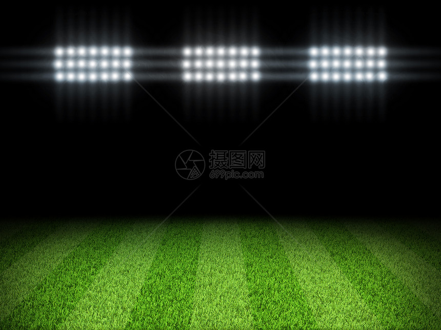 由聚光灯照亮的夜间足球场游戏运动照明草地场地足球闪光体育场条纹操场图片