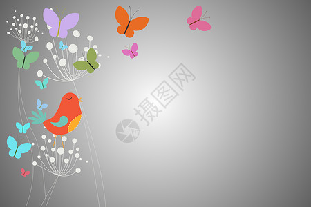 鸟和蝴蝶的雌性设计女人味种子计算机绘图娘娘腔自由背景图片