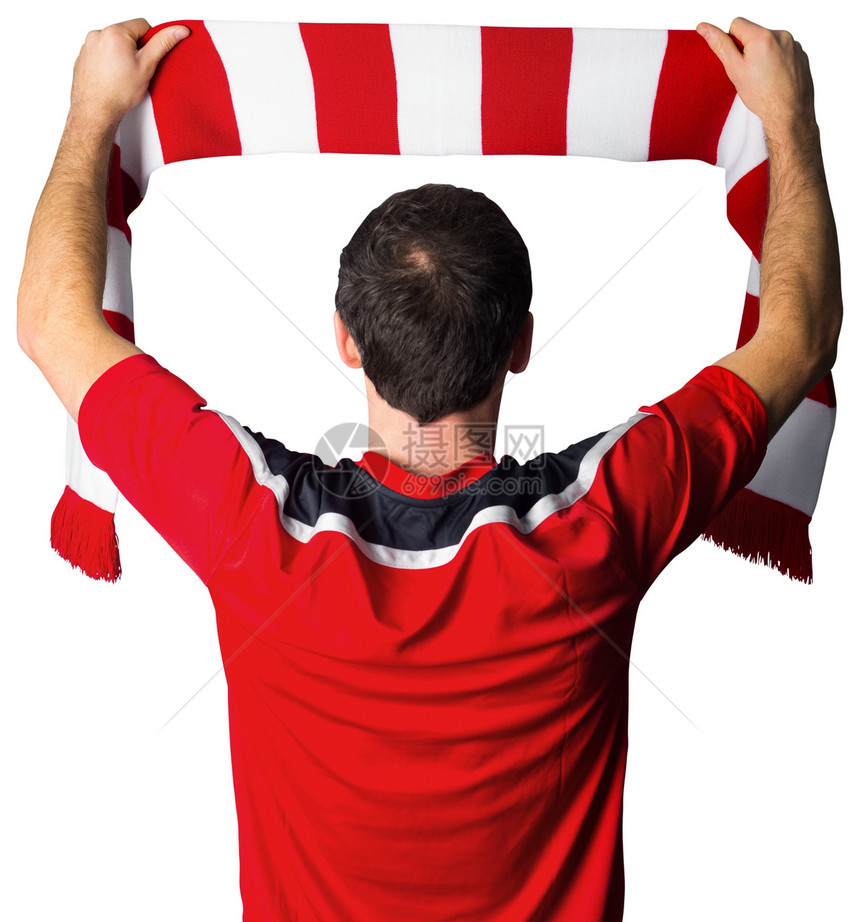 红围巾足球球迷杯子观众男性世界男人条纹影棚支持者球衣扇子图片