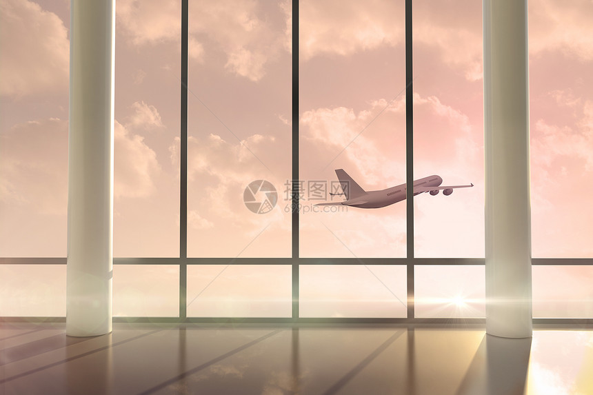 日出时空飞机飞越窗口旅游出发区多云日出插图天空计算机机场阳光出港图片