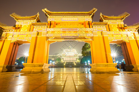 重庆万人大会堂古董纪念碑城市文化建筑学红色大厅建筑艺术背景图片