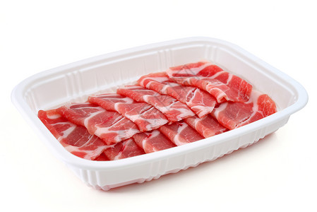 Raw 培根切片横截面猪肉塑料红色宏观粉色食物影棚条纹红肉背景图片