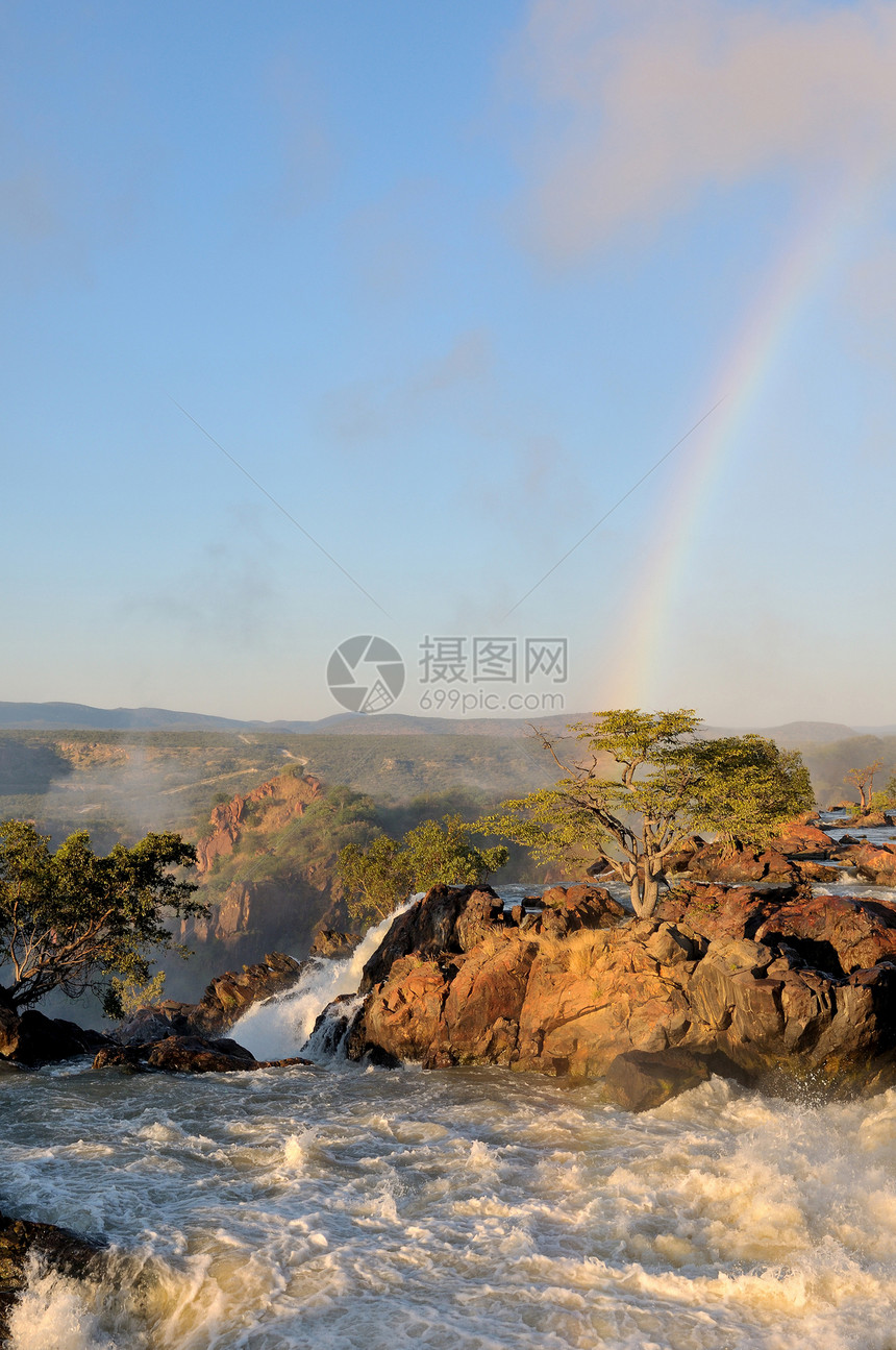 纳米比亚鲁阿卡纳瀑布日出巨石瀑布科兰峡谷橙子悬崖洪水日落彩虹岩石图片