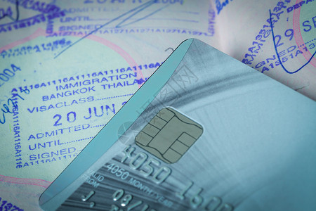 日本护照印章签证和旅行概念的信用卡旅游授权风俗签名游客检查员移民邮票假期背景图片