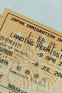 用于旅行概念背景的日本护照印章签证背景图片