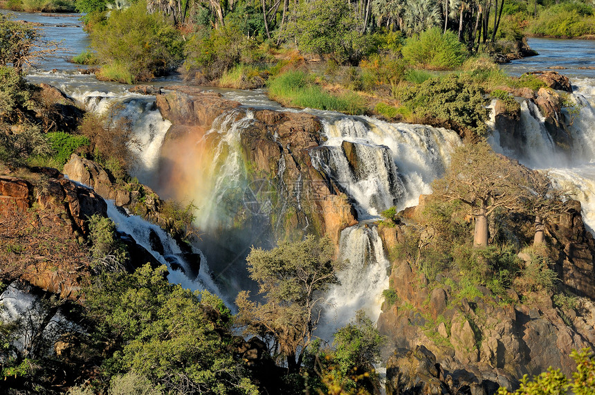 Epupa瀑布 纳米比亚峡谷悬崖日落苦烯巨石彩虹科兰戏剧性岩石急流图片