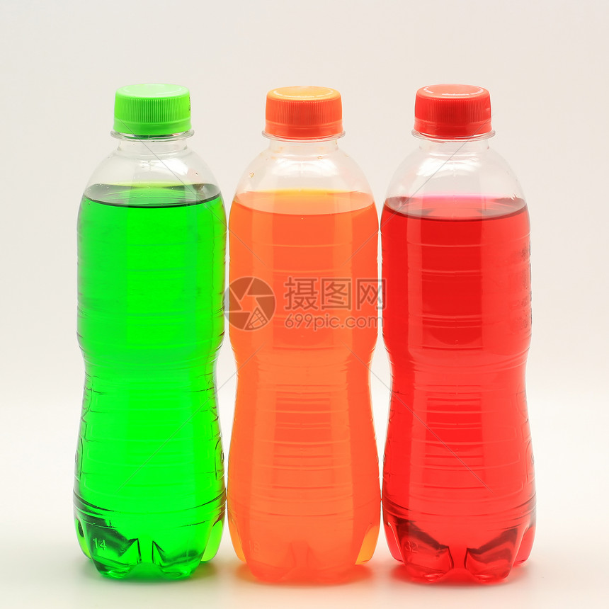 软饮料红色塑料瓶子橙子可乐碳酸苏打绿色玻璃果汁图片