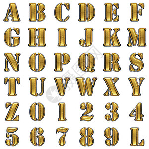 金色醒着拼字体白色背景上的金色字母表金子反射打字稿字体金属插图黑色奢华脚本艺术背景