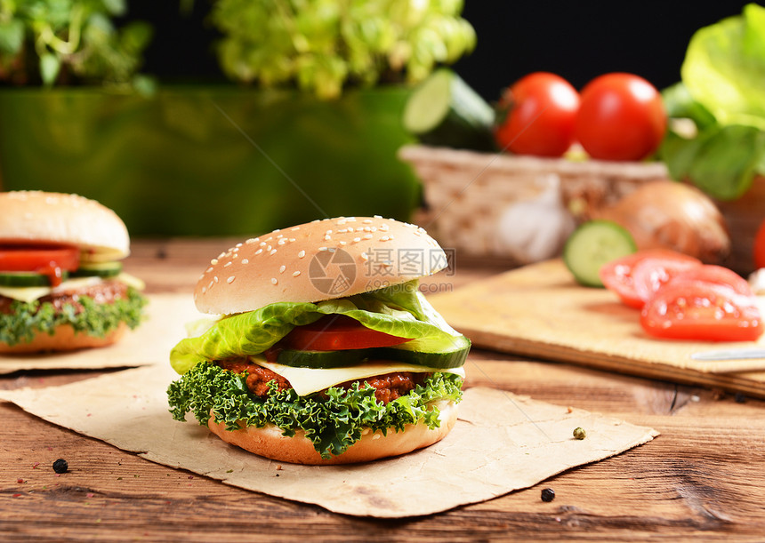 汉堡人课程叶子午餐芝麻烧烤芝士洋葱水果包子草本植物图片