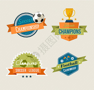 足球老旧标签套件艺术丝带杯子装饰品绿色旗帜卡片产品插图锦标赛背景图片