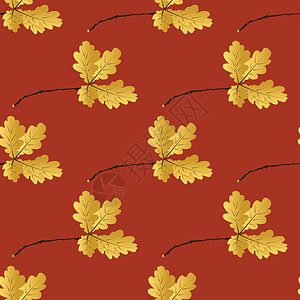 橡树叶子秋季无缝模式季节绘画橡木墙纸黄色电脑棕色落叶悲伤绿色设计图片