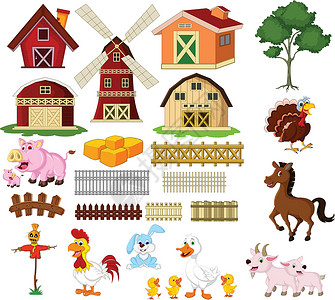 矢量化农场里的东西和动物的插图插画