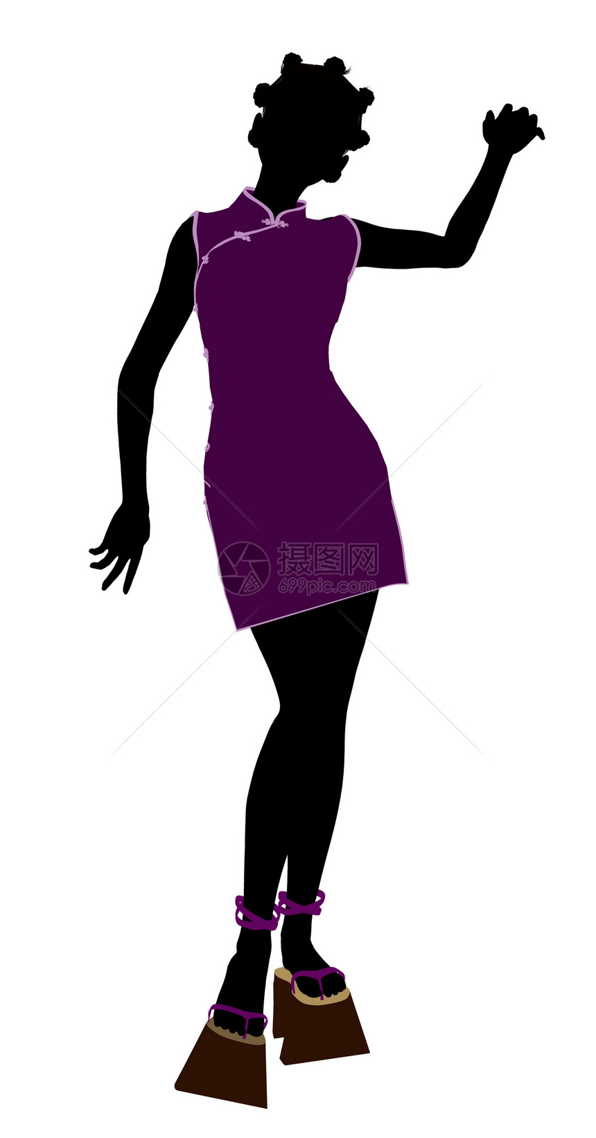 非裔美国吉沙女艺人蓝色艺妓女性白色剪影高跟鞋插图女孩图片