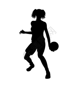 女性篮球玩家 I 说明 Silhouette运动团队女孩剪影插图棕球背景图片