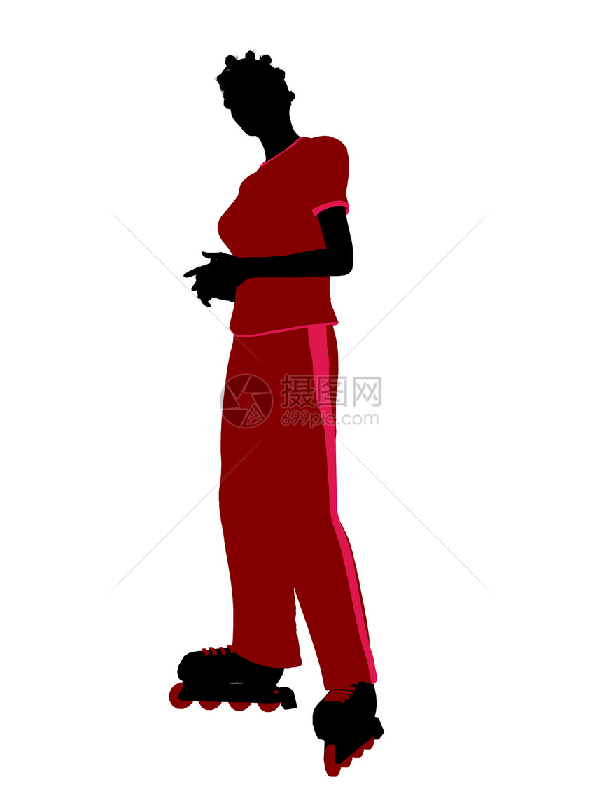 非裔美国女性滚动者溜冰者旱冰轮滑运动员女士剪影溜冰鞋插图图片