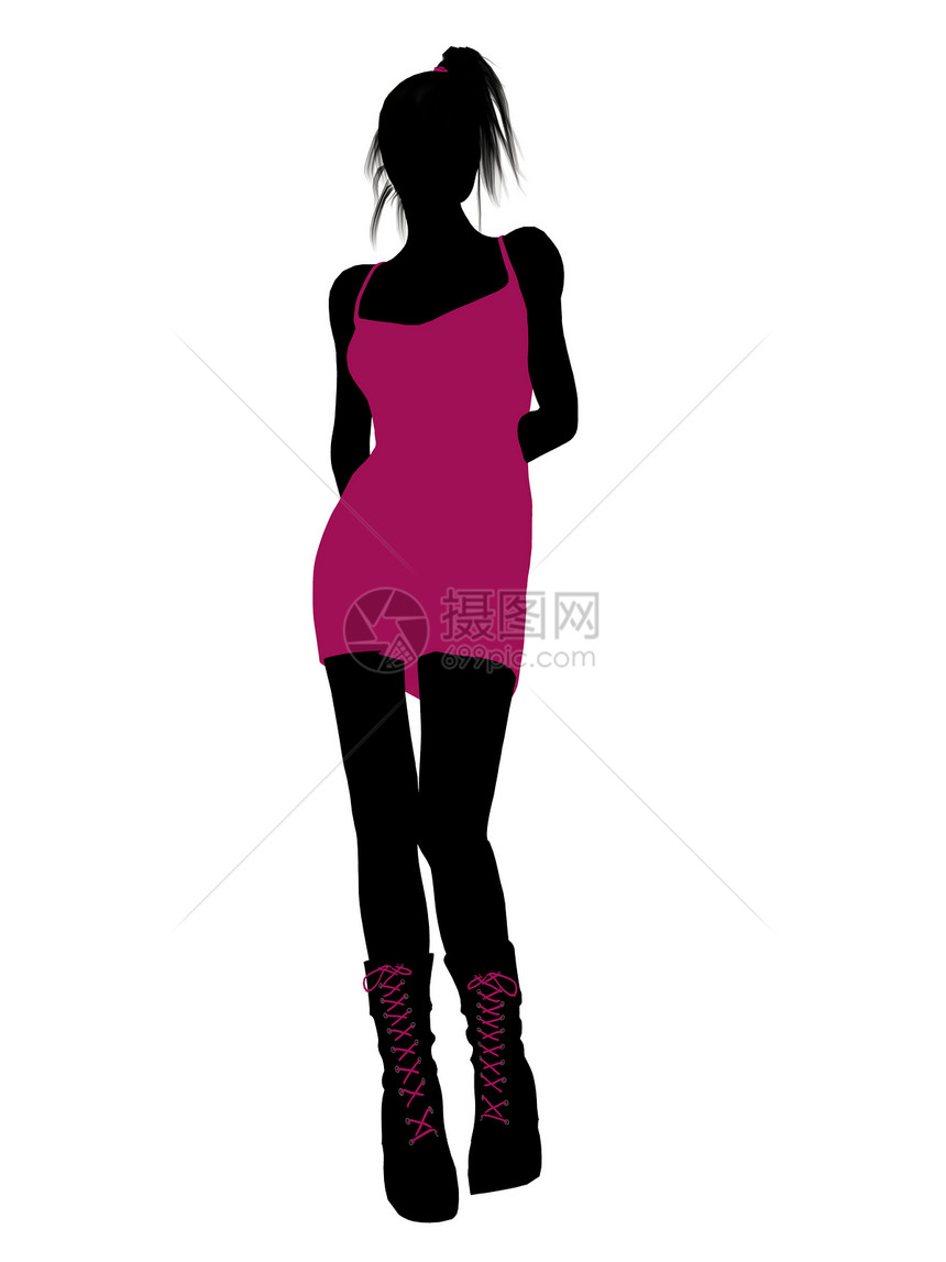 朋克女孩插画剪影插图裙子高跟鞋摇滚女性图片