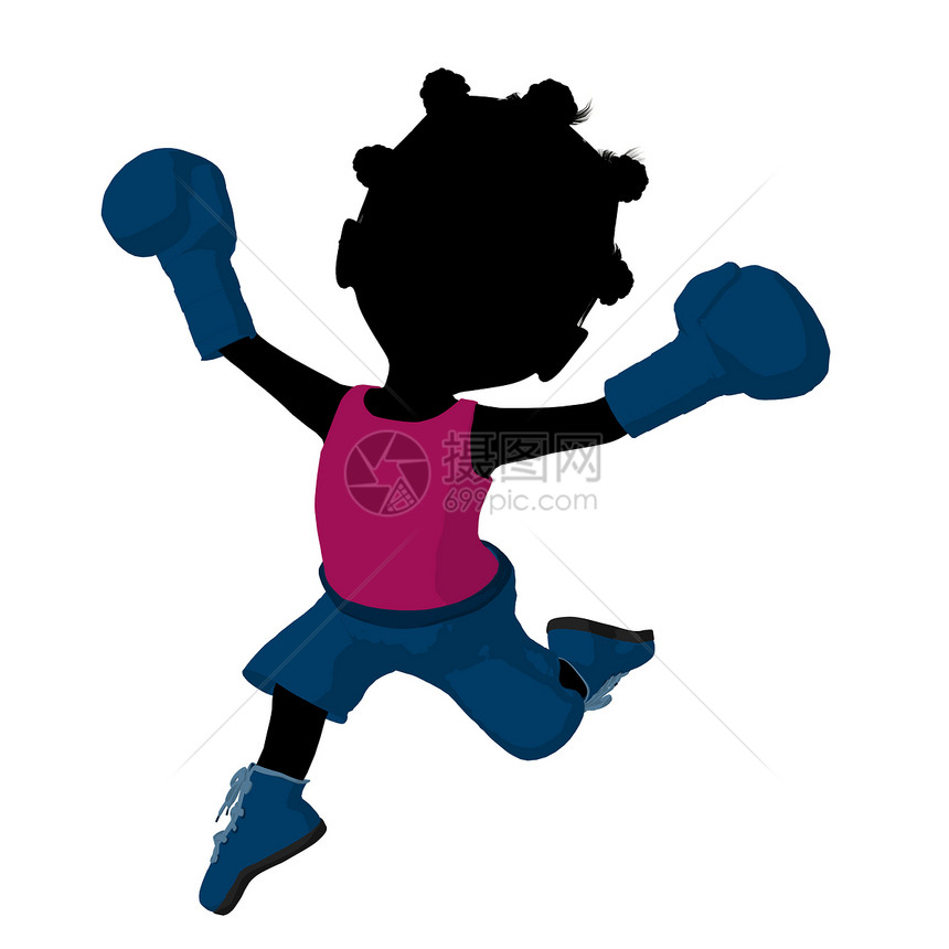 非裔美国小拳击女孩说明 Silhouette戒指手套打斗插图陪练拳击手游戏艺术运动职业图片