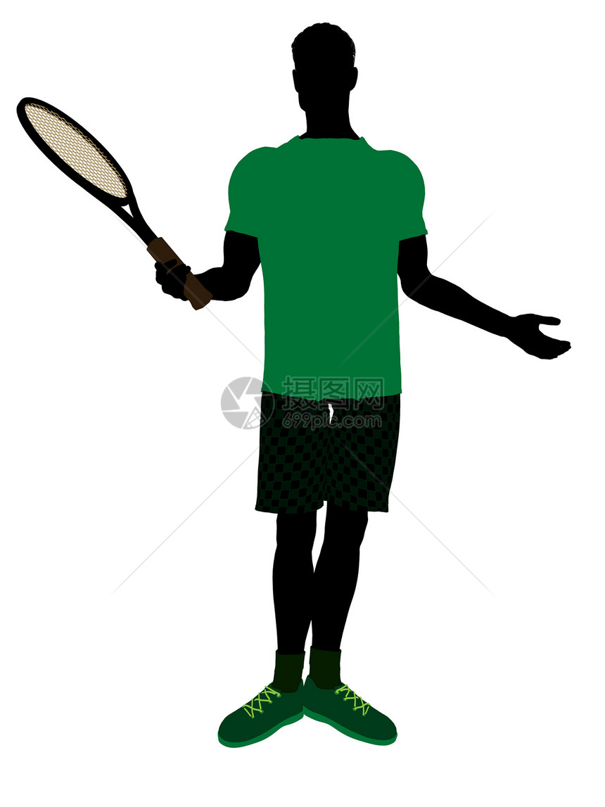 男性网球玩家 I 说明 Silhouette插图剪影男人游戏运动网球场图片