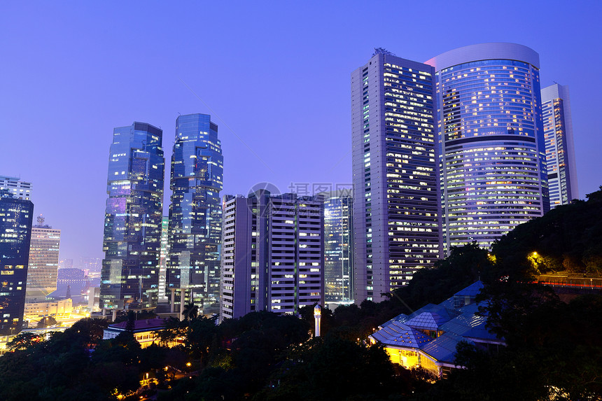 晚上在香港市中心公园办公室天际港口商业建筑风景旅游办公楼图片